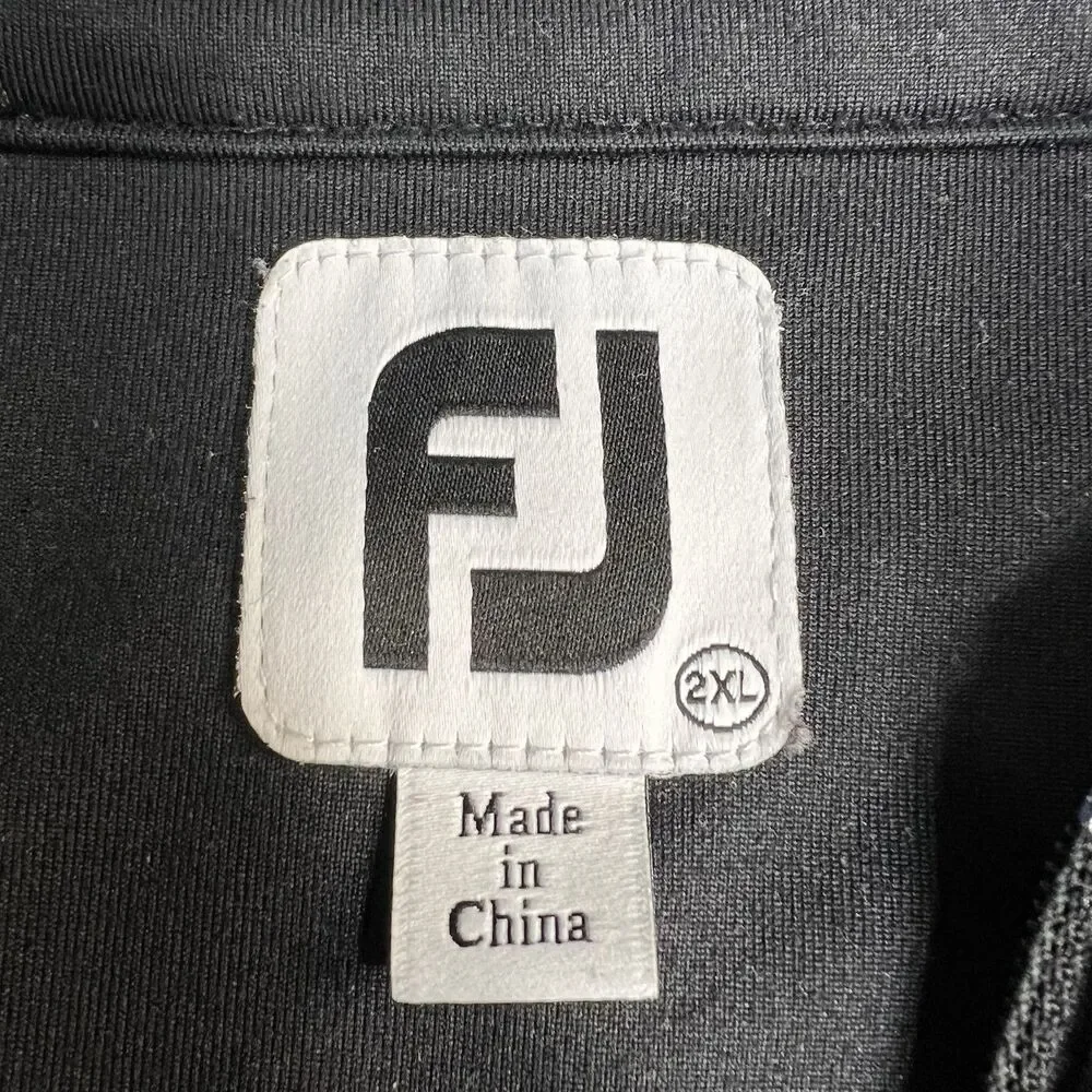 Footjoy Mens Pullover Jacket Black Golf Full Zip Long Sleeve Embroidered Sz 2 XL